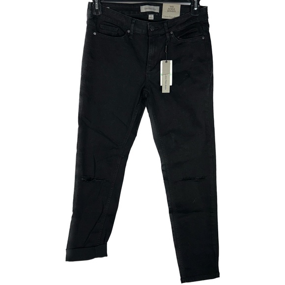 Calvin Klein Jeans Ankle Skinny Leg Mid Rise Cropped Solid Dark Wash Denim Pants - Picture 1 of 7